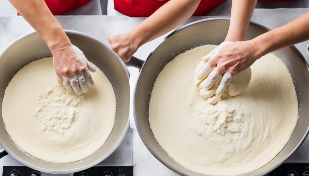 mixing pizza dough