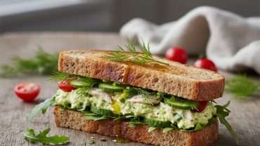 Mediterranean sardine and avocado protein sandwich on whole grain bread