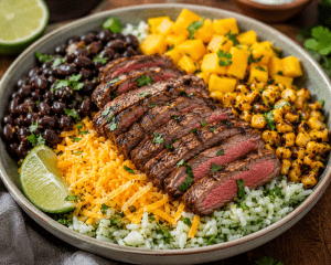 Mexican-Style Filet Mignon and Rice Bowl